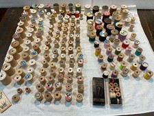 Lot 175 Pc Vintage Wooden Thread Spools, many brands, colors empties silk heavy