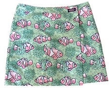 Vineyard Vines Wrap Mini Skirt Pink Green Tropical Fish Print SZ XS NWOT