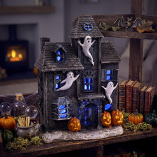 Halloween Haunted House Decor Resin Spooky Tabletop Lighted Ornament
