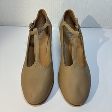Women's 8.5 Bloch Chord T-Bar 2" Tan Leather Character Dance Shoes - Excellent