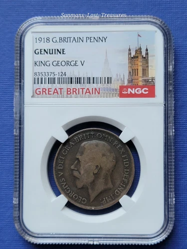 1918 Great Britain One Penny King George V NGC GENUINE.