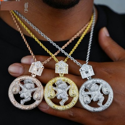 Hop Hip Ice Out All Profit World Is Mine Dollar Bag Pendant Necklace 5AAA+ CZ