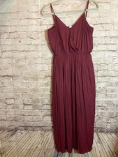 GAP Maxi Dress Womens Small Burgundy Accordian Pleated Satin Babydoll Flowy