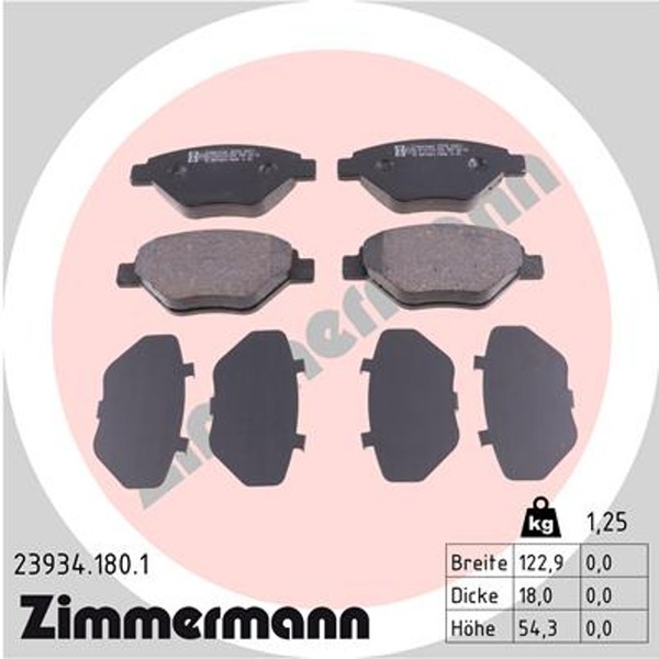 Zimmermann Bremsbelagsatz Scheibenbremse 23934.180.1 FüR Megane KM0 Renault 2-image