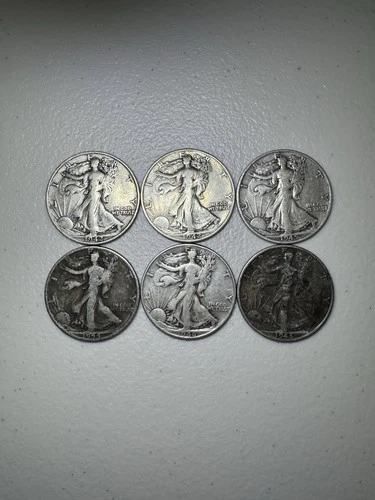 Lot of 6 Walking Liberty Half Dollars 50C 90% Silver Circulated