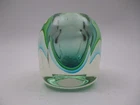 Vintage Murano Glass Flavio Poli Sommerso Faceted Art Glass Vase Blue Green