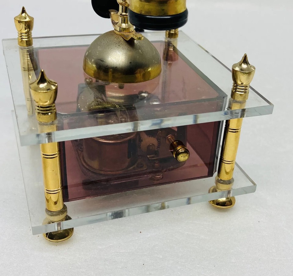 Rare Laurel Rotary Phone Style Musical Box 4” Acrylic Clear Art Decor
