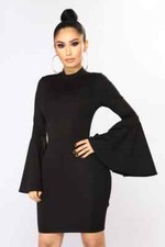 Fashion Nova Black High Neck Carys Bell Sleeve Mini Dress Size Large