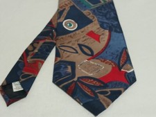 Oscar De La Renta Studio Blue Multicolor Abstract Print Made In USA Tie