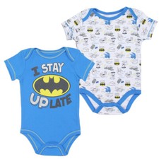 DC Comics  Baby Boys' Batman Up Late Creeper 2 Pack  Bodysuit 2 Piece  Layette Set