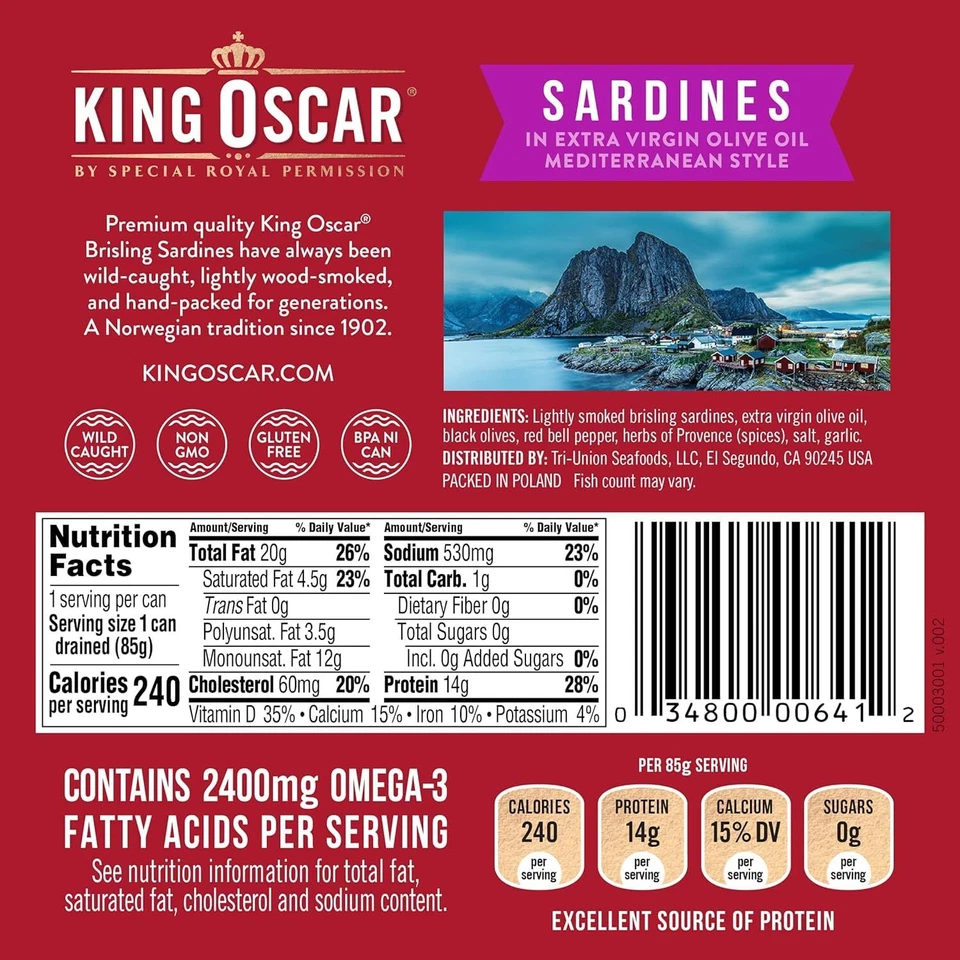 Sardinas silvestres capturadas en aceite de oliva sabor mediterráneo paquete de 12 latas Foto 3 de 4