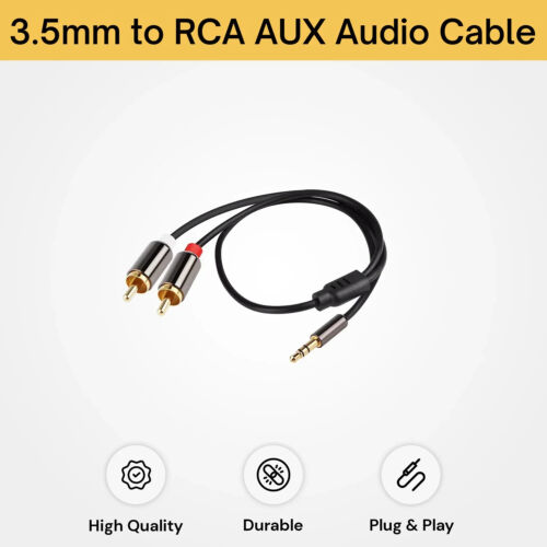 Gold Plated Premium Stereo Audio 3.5mm Aux Jack to 2 RCA 1m~5m converter Cable - Picture 2 of 17