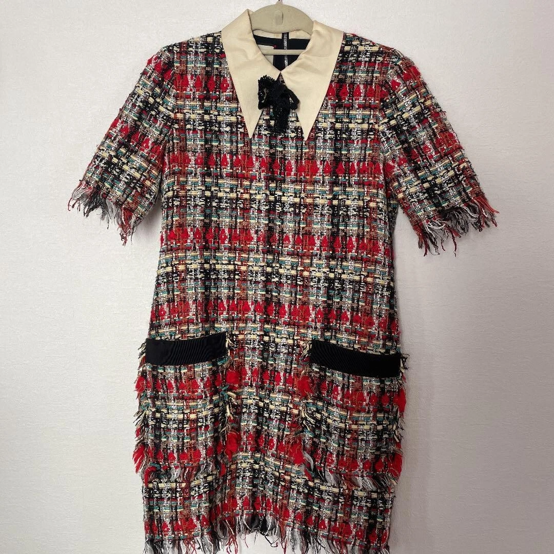 Robe GUCCI tweed à carreaux femme taille 36 rouge
