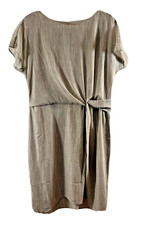 H By Halston Beige Cinched Waist Lightweight Silky Lined Summer Dress SZ 14