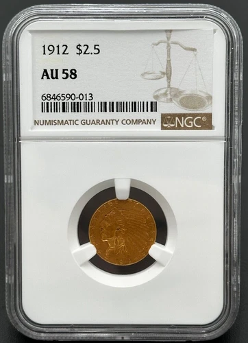 1912 P $2.5 Gold Indian Head Quarter Eagle, NGC AU-58