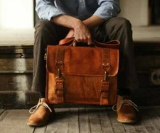 Leather Vintage Laptop Bag Satchel Genuine Men's Handmade Messenger Briefcase