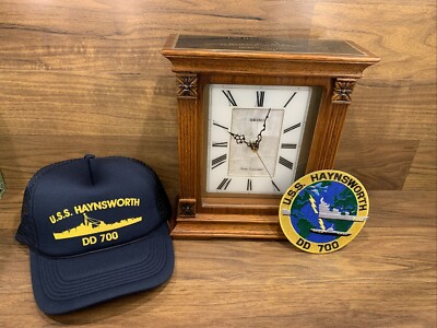 Seiko Radio Controlled Clock W/ USS Haynsworth DD 700 Plaque, Hat And ...