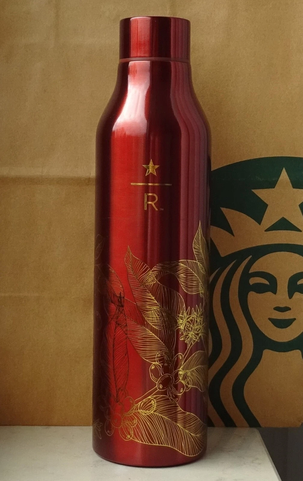 Starbucks Cup Insulated Thermal Mug Reserve Leaves Amber 20oz 591ml NEW