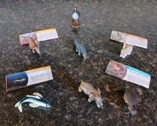 Yowie Animal Figure Lot Of 7 (4 With Papers) Elephant, Horned Guan, and 5 More