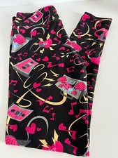 LuLaRoe OS One Size 2-10 Leggings Black with Love Inspired Theme NWOT