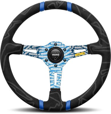 MOMO Ultra Steering Wheel Tuning 350mm Blue Leather 90mm Laser Engraved Logo