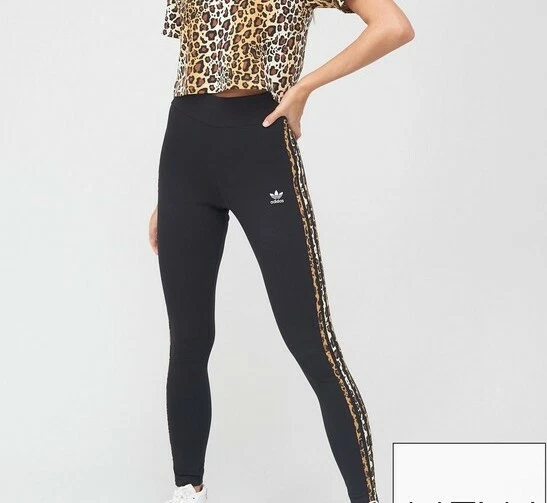 ADIDAS ORIGINALS 3 STRIPES LEOPARD PRINT LEGGINGS SIZE UK 6,8,10 BNWT LAST  3