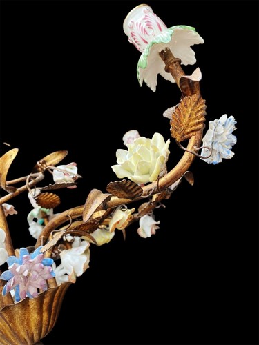 Elegante Lampadario Vintage con Fiori in Ceramica di Maiolica Stile Fiorentino - Picture 7 of 13