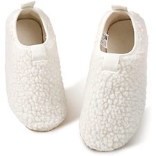 Kids Slippers House Curly Fur Slip On Shoes Beige Size 11