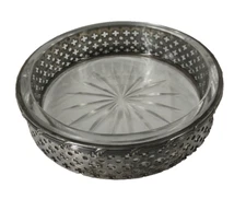 Vintage/Antique Watrous Nickel Silver 0223 Starburst Glass Coaster Trinket Dish