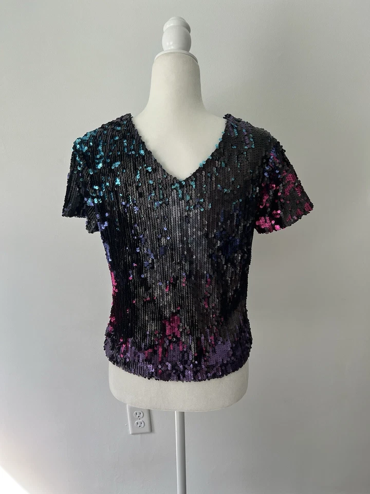 Top Venus Lentejuelas Cuello en V Multicolor Mangas Cortas Talla 4 Foto 4 de 4