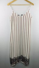 Zara Spaghetti Strap White with Red Strip & Floral Print Trim Dress - Size M
