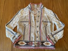 Etro Milano Women’s Jacket Jute Silk Lace Embroidered Trim Beading Tribal Boho