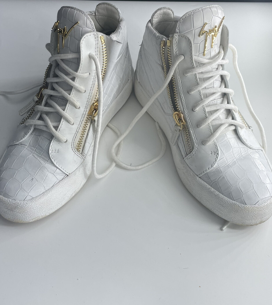 Authentic Giuseppe Zanotti Mens White Mid Top Lace Up Sneakers
