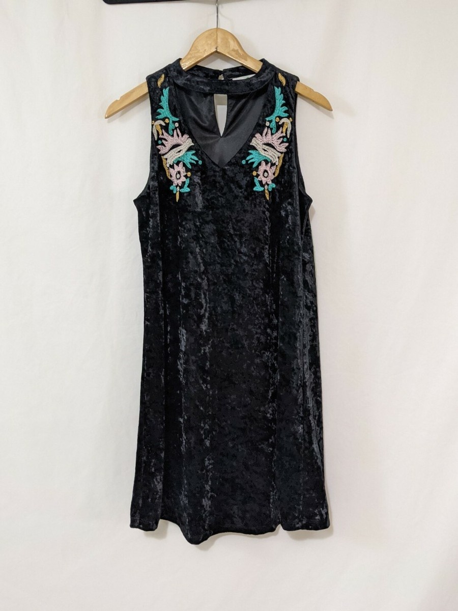 THML Women’s Keyhole Crushed Velvet Boho Dress Size XS Black