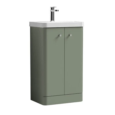 Nuie Core 500mm Floor Standing 2-Door Basin Vanity Unit Satin Green Bathroom