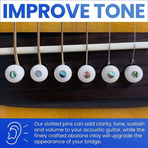 Acoustic Guitar Bridge Pins, 6PCS White Bone Bridge Pins Inlaid 3mm Abalone Dot - Picture 2 of 7