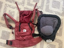 ErgoBaby Organic Cotton Baby Carrier w/ Hood Burgundy 12-4LB Infant Insert