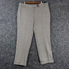 LOFT Marisa Modern Houndstooth Wool Blend Trousers Black White Cuffed Pants 10