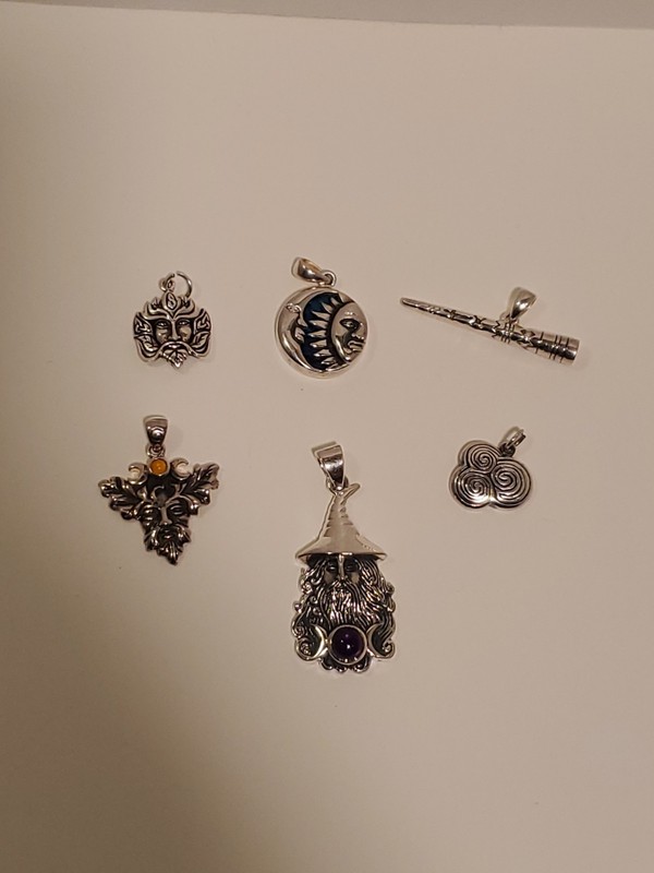 Lot of 6 Peter Stone PSCL Silver Plate Fantasy & Celtic Pendants – Wizard, Green
