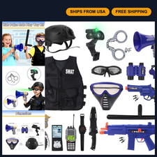 Kids Police Officer Costume Set with SWAT Vest, Helmet Backpack - Fun Dress-Up