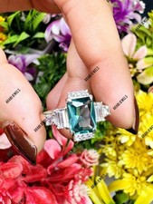 Emerald Cut Teal Sapphire Ring 925 Sterling Silver Gift For Her Engagement Ring.