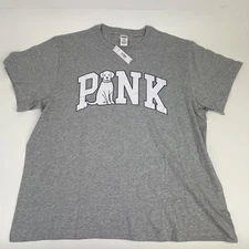 VS PINK Limited Edition Light Gray Puppy Short Sleeve Cotton Tee Shirt Size XL