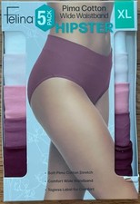 Felina, 5-Pack Pima Cotton Stretch Wide Waistband Hipster Panties Size XLarge 