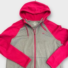 Nike Therma Fit Womens Full Zip Hoodie Gray Pink Athletic Jacket Size M