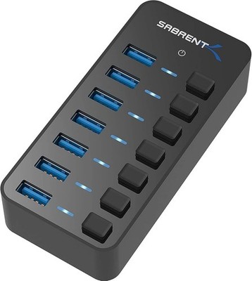 SABRENT USB Hub 7 Port USB 3.0 Aktiv mit Netzteil & Ein/Aus Schalter