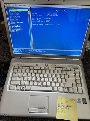 DELL INSPIRON 1525 - BOOTS 2 BIOS INTEL CORE 2 DUO 2GB RAM - NO HDD NO BATTERY