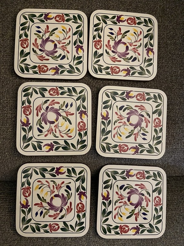Set 6 Portmeirion  Floral Cork Back Coasters 3-7/8” Assorted Motifs New Zealand