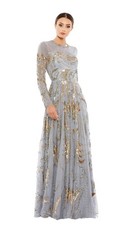 Mac Duggal 5217 Platinum Gold Beaded Long Sleeve Gown Size 14 798