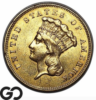 1857 Three Dollar Gold Piece $3 Gold Indian Head Princess Highly Desired Type