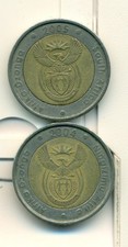 2 BI-METAL 5 RAND COINS from SOUTH AFRICA DATING 2004 & 2005